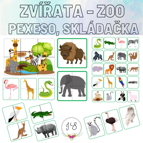 Zvířata Zoo - pexeso, skládačky 1