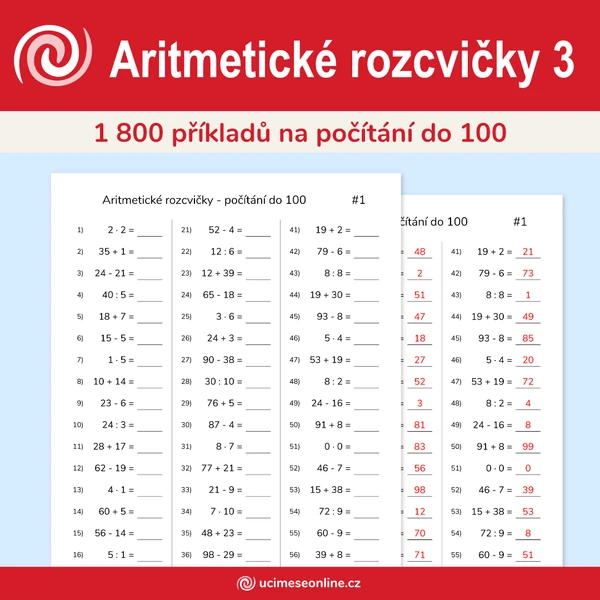 Aritmetické rozcvičky 3 - 30 pracovních listů, sčítání a odčítání do 100, malá násobilka 1