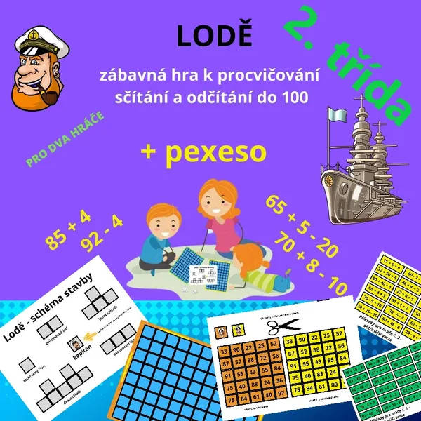 LODĚ - zábavná hra k procvičování sčítání a odčítání do 100 (2 verze) + pexeso 1