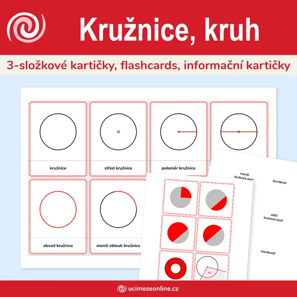 Kružnice, kruh - 3-složkové kartičky, flashcards, informační kartičky 1