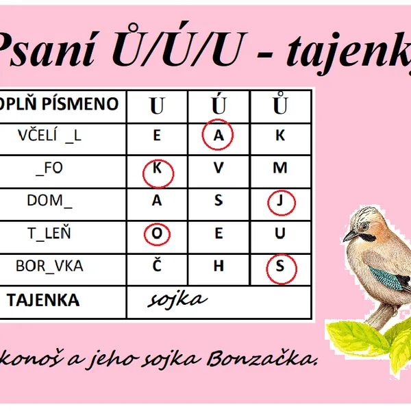 psaní u,ú,ů - tajenky 1