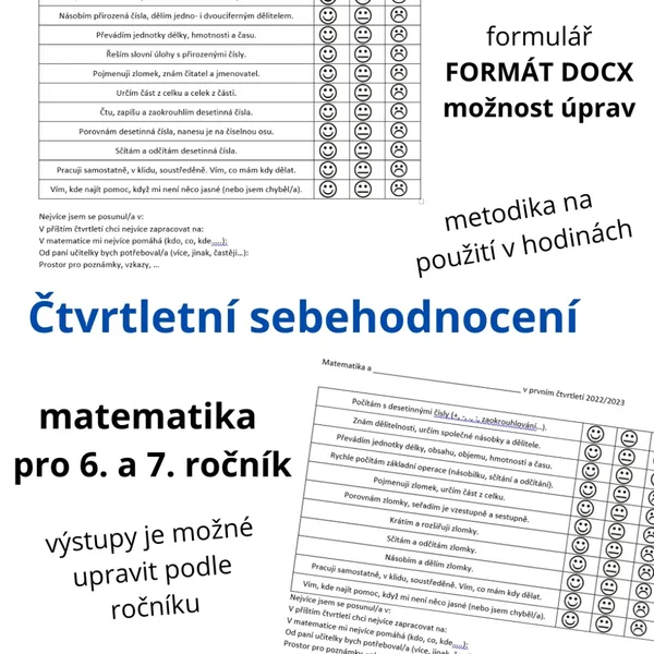 Čtvrtletní sebehodnocení z matematiky - formulář i metodika 1