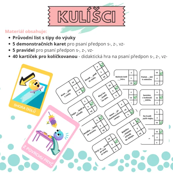 Kulíšci - pravidla pro psaní předpon s-, z-, vz- ve slovech a hra Kolíčkovaná 1