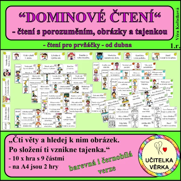 “DOMINOVÉ ČTENÍ“ – čtení s porozuměním, obrázky a tajenkou 1