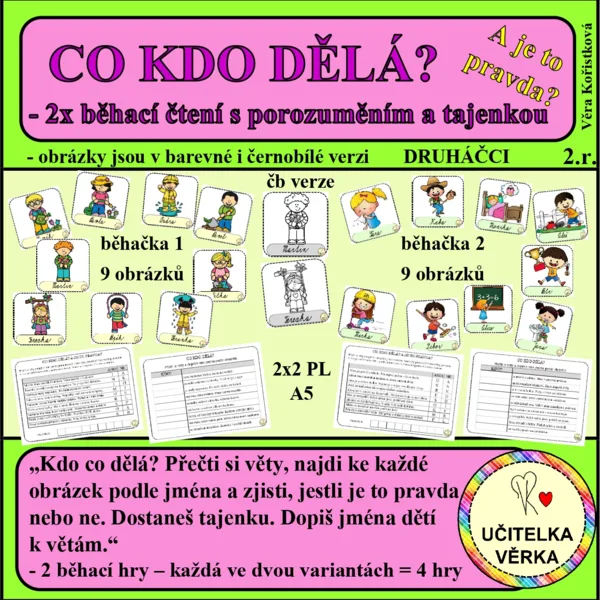 CO KDO DĚLÁ? – 2x běhací čtení s porozuměním a tajenkou – 2. tř. 1