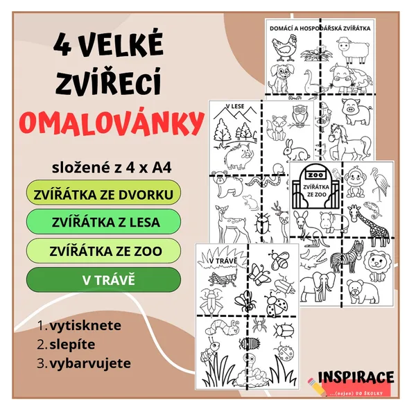 VELKÉ omalovánky ZVÍŘATA (4xA4) 1