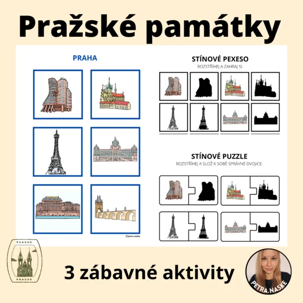 Pražské památky - přiřazování, stínové puzzle a pexeso 1
