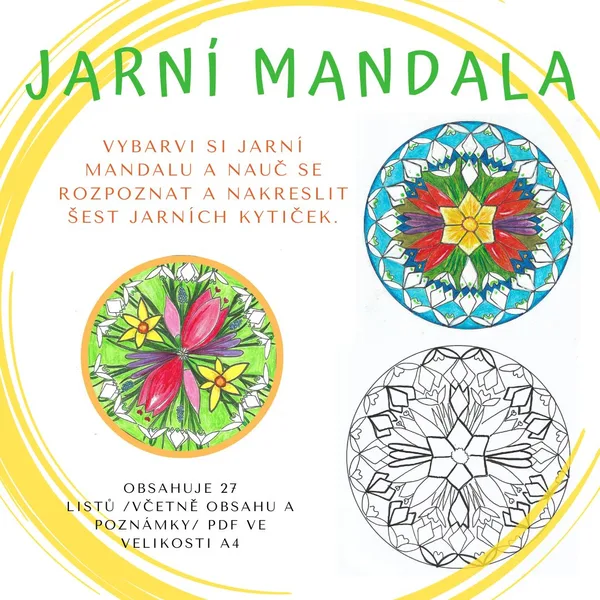 Jarní Mandala - Vybarvi si jarní mandalu a nauč se rozpoznat a nakreslit šest jarních kytiček. 1