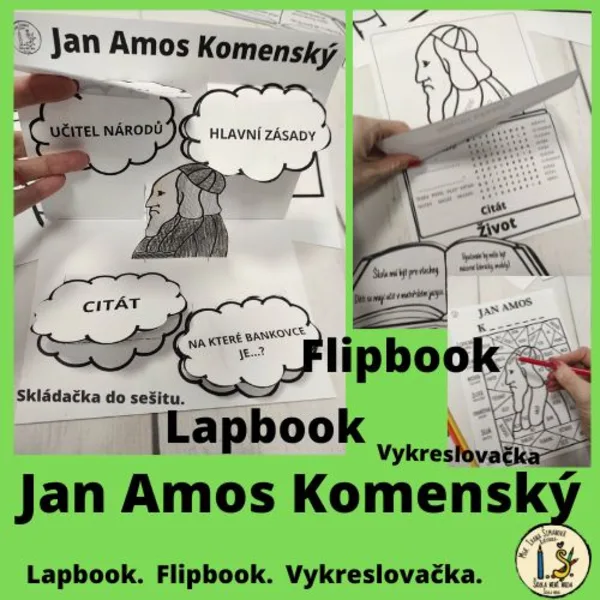 Jan Amos Komenský - flipbook, minilapbook, vykreslovačka, osmisměrka. 1