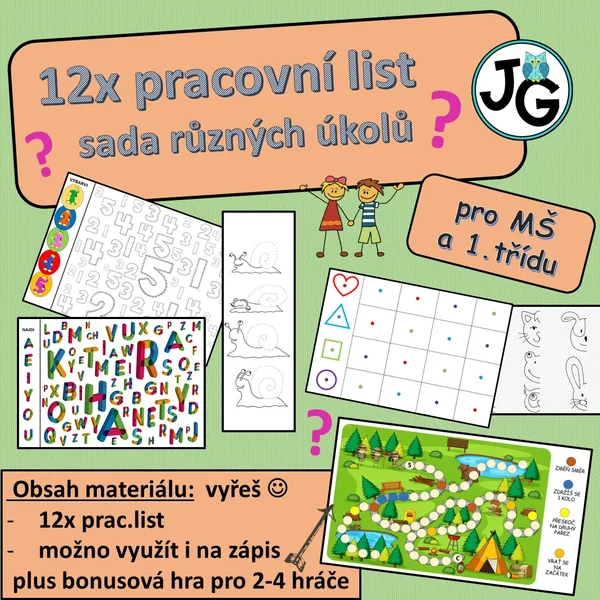 12x pracovní list pro MŠ a 1.třídu 1