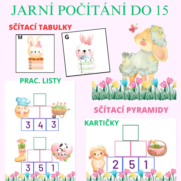 JARNÍ POČÍTÁNÍ DO 15 (sčítací tabulky, sčítací pyramidy) 1