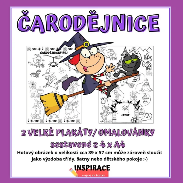 VELKÉ omalovánky/ plakáty ČARODĚJNICE (4xA4) 1