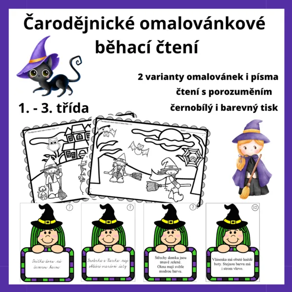 Čarodějnické omalovánkové běhací čtení 1