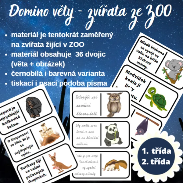 Domino - věty o zvířátkách v ZOO 1