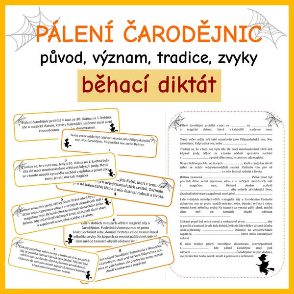 Pálení čarodějnic - běhací diktát 1