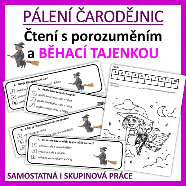 PÁLENÍ ČARODĚJNIC - Čtení s porozuměním a BĚHACÍ TAJENKOU 1
