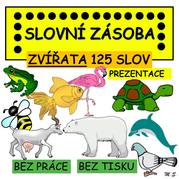 Slovní zásoba v prezentaci - ANIMALS / ZVÍŘATA - žádný tisk a laminování 1