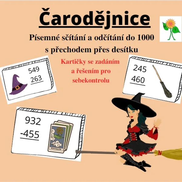 Čarodějnice - písemné sčítání a odčítání do 1000 1