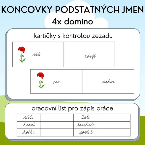 Koncovky podstatných jmen - 4x domino 1