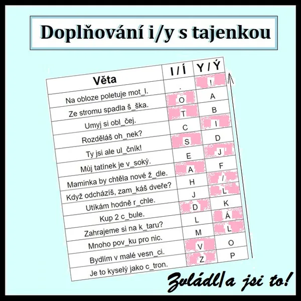 Doplňování i/y s tajenkou 1