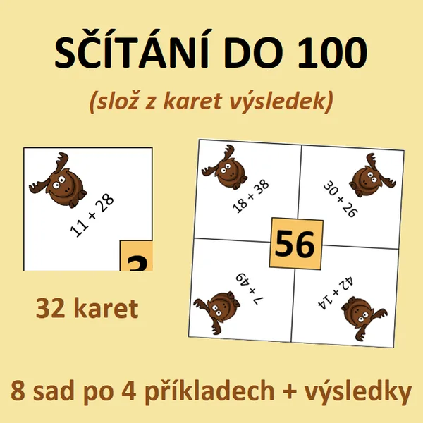 SČÍTÁNÍ DO 100 (slož z karet výsledek) 1