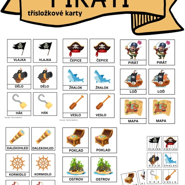 Třísložkové montessori karty PIRÁTI 1