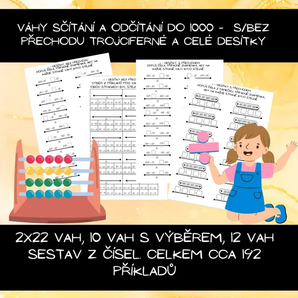Váhy - sčítání, odčítání trojciferného s desítkami s/bez přechodu 1