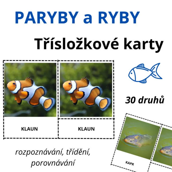 Třísložkové karty - PARYBY, RYBY (30 druhů) 1