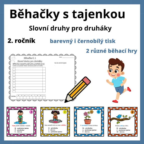 Běhačky s tajenkou: Slovní druhy pro druháky 1