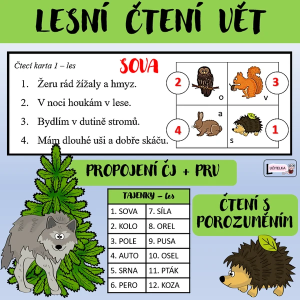 Čtení s porozuměním - věty (les) 1