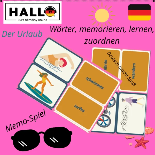 Memo-Spiel Uslaub Deutsch, němčina, kartičky, pexeso, dovolená, hotel 1