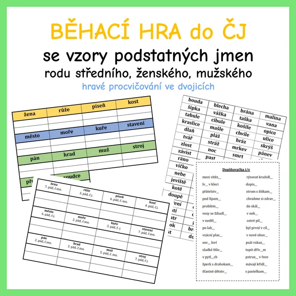 Běhací hra se VZORY podstatných jmen 1