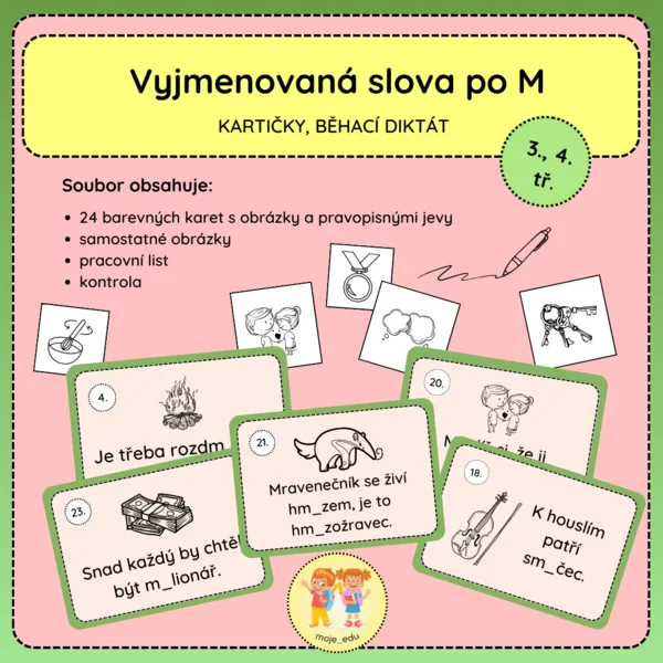 Vyjmenovaná slova po M - běhací diktát, kartičky 1
