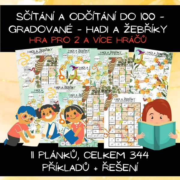 Sčítání a odčítání do 100 - gradované - hadi a žebříky 1