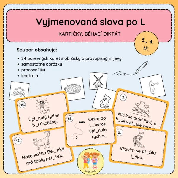 Vyjmenovaná slova po L - běhací diktát, kartičky 1