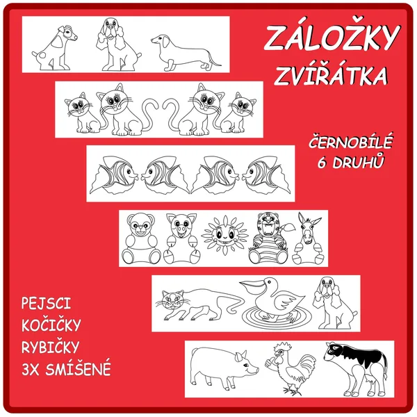 Záložky zvířátka - černobílé 1
