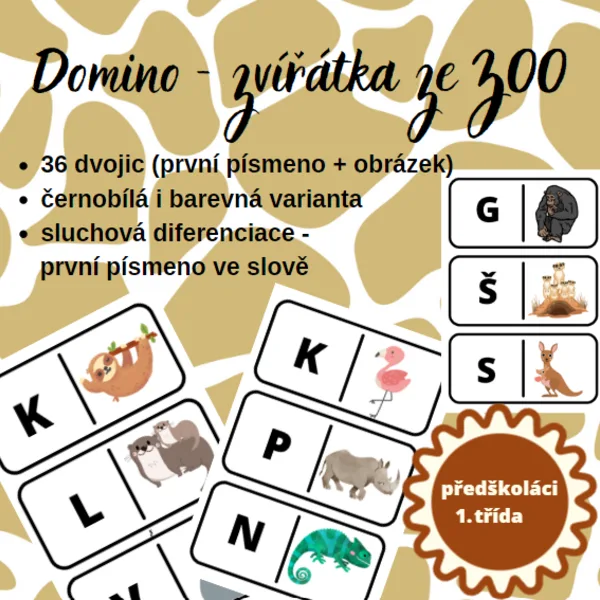 Domino - první písmeno - zvířata v ZOO 1