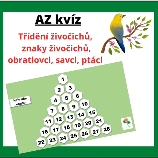 AZ kvíz - třídění živočichů, savci, ptáci, obratlovci, hmyzožravci apod. 1