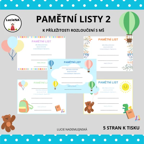PAMĚTNÍ LISTY DO MŠ 2 1