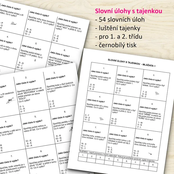 Slovní úlohy s tajenkou - 54 úloh  1