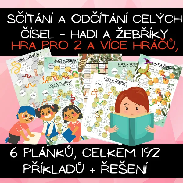 Sčítání a odčítání celých čísel - gradované - hadi a žebříky 1