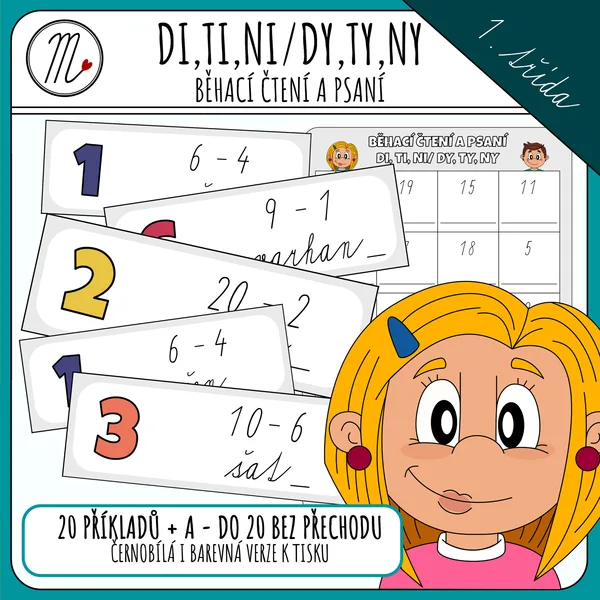 Běhací čtení a počítání do 20 bez přechodu - di, ti, ni/ dy, ty, ny 1