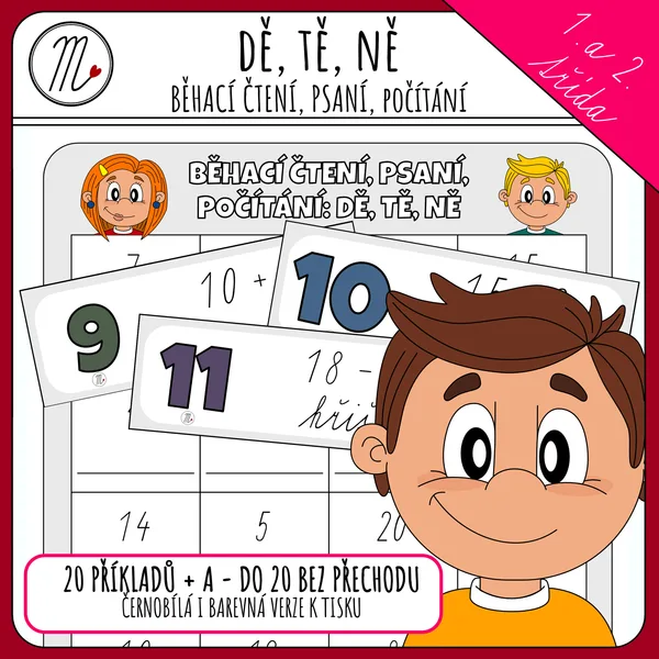 Běhací čtení, psaní, počítání do 20 bez přechodu - dě, tě, ně 1