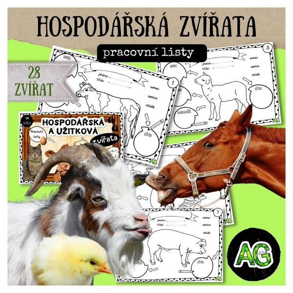 hospodářská a užitková zvířata - 28 pracovních listů s omalovánkou 1