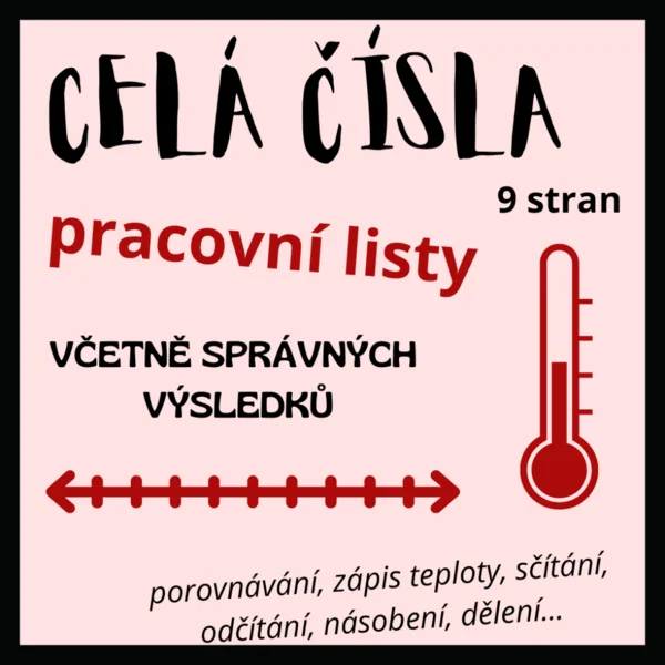 Celá čísla - sada pracovních listů 1