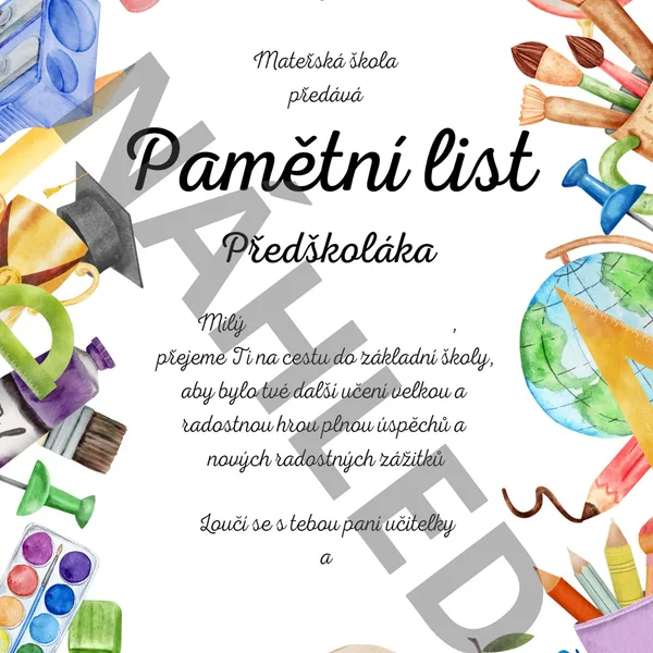 Pamětní list předškoláka 1