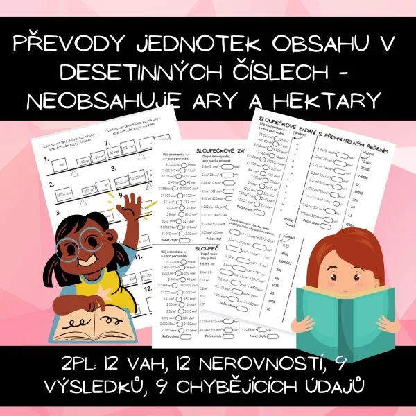 Převody jednotek obsahu v desetinných číslech - neobsahuje ary a hektary 1
