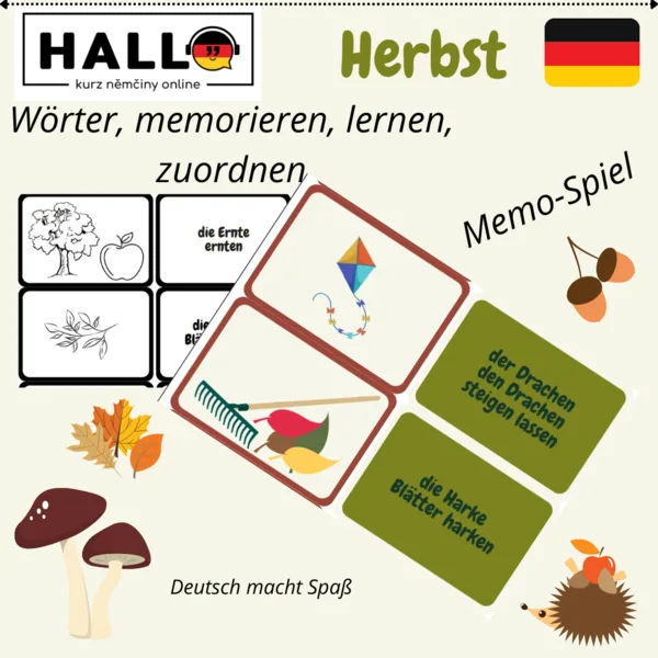 Herbst Memo-Spiel, Karten, Vokabeln 1