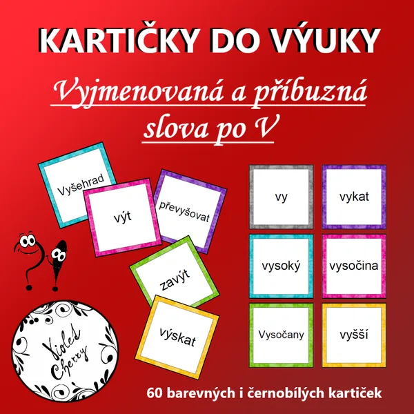 Kartičky do výuky - Vyjmenovaná a příbuzná slova po V 1