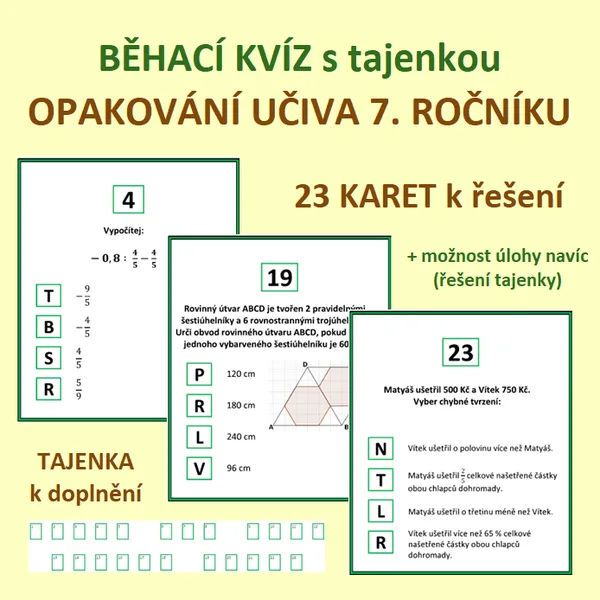BĚHACÍ KVÍZ s tajenkou - OPAKOVÁNÍ UČIVA 7. ROČNÍKU 1